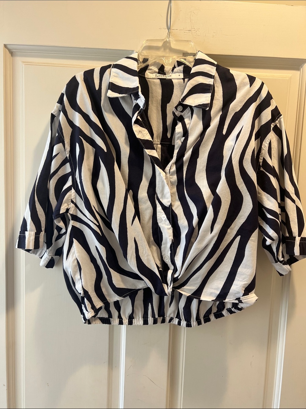 Stateside Zebra-Print Button Down Crop Shirt - Black & White